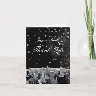 Etched NYC Skyline #2 Black Wht Heart Thank You Card