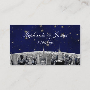 Etched NYC Skyline 2 Blue Gold Star Place Cards