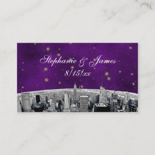 Etched NYC Skyline 2 Purple Gold Star Escort Cards