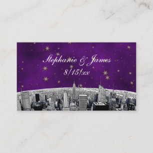 Etched NYC Skyline 2 Purple Gold Star Place Card