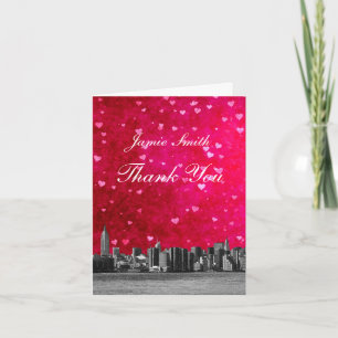 Etched NYC Skyline Hot Pink Red Heart Thank You