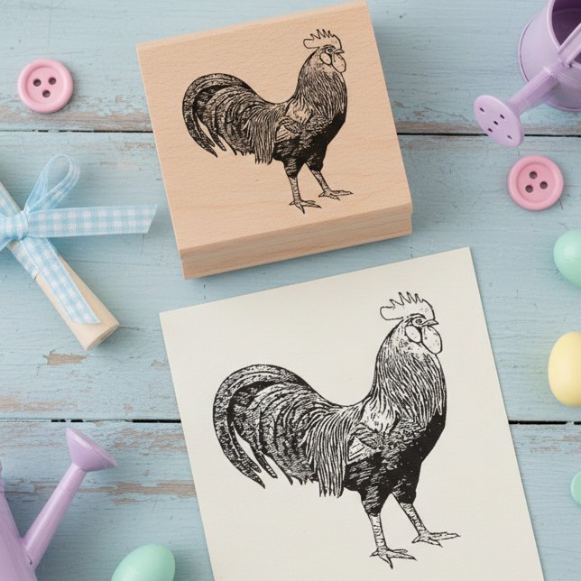Etched Rooster Stamp for Art and Crafts (Crafty wooden art rooster stamp🐓)