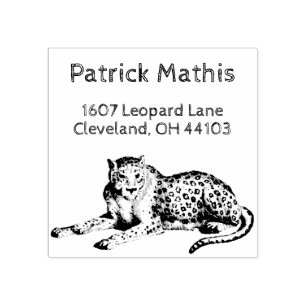 Etched Snow Leopard Personalised Return Address Rubber Stamp