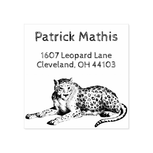 Etched Snow Leopard Personalised Return Address Rubber Stamp (Imprint)