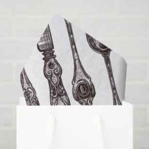 Etched Vintage Silverware Pattern Classic Foodie Tissue Paper