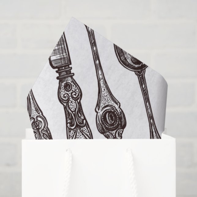 Etched Vintage Silverware Pattern Classic Foodie Tissue Paper (Gift Bag)