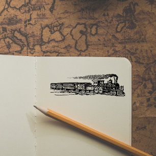 Etched Vintage Train Rubber Art Stamp