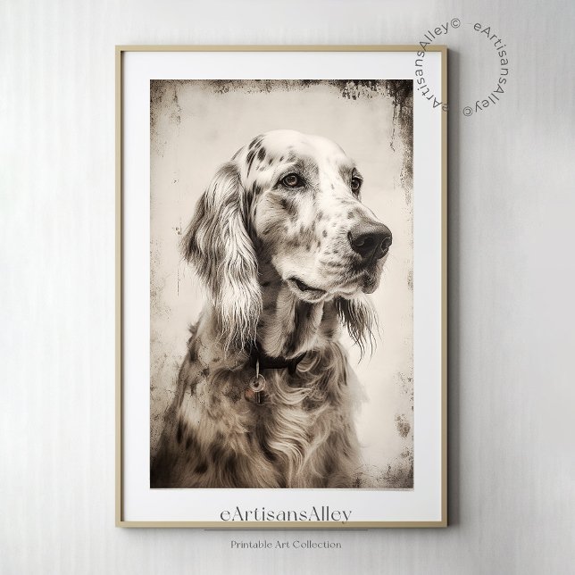 Etching print portrait of an English Setter  (Etching print portrait of an English Setter | Digital print Wall Decor | Digital Download )