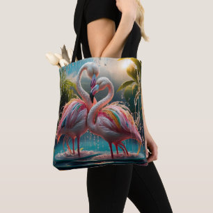 Eternal Affection: Water Flamingoes Embrace Tote Bag