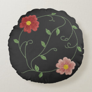 Eternal Bloom Embroidery Round Cushion