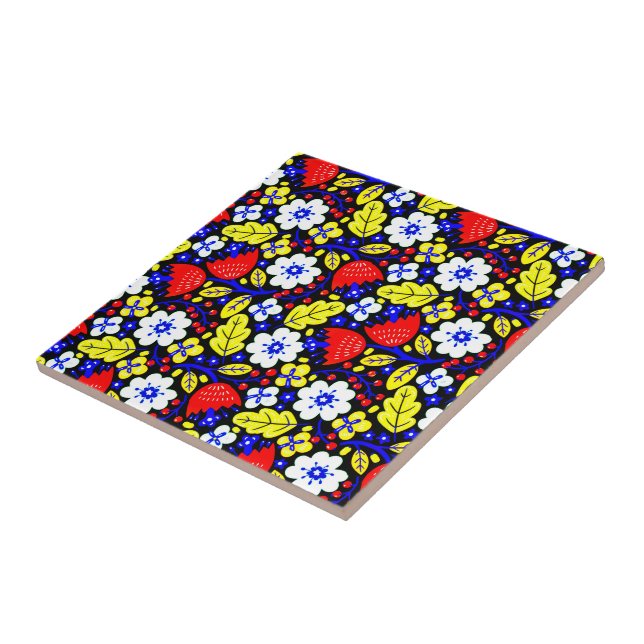 Eternal Blooms: Colourful Floral Ceramic Tile (Side)