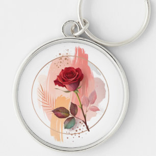 Eternal Blush: A Modern Rose in Abstract Harmony Key Ring