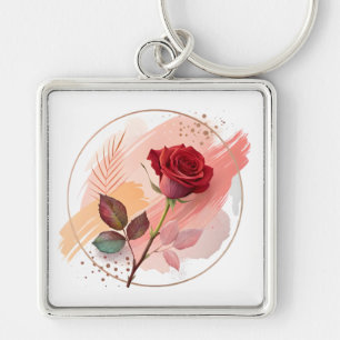 Eternal Blush: A Modern Rose in Abstract Harmony Key Ring