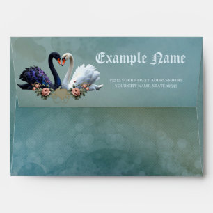 Eternal Bond, Black and White Swans in Love Envelope