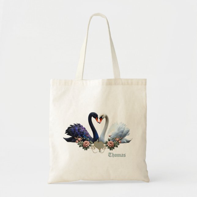 Eternal Bond, Black and White Swans in Love.  Tote Bag (Front)