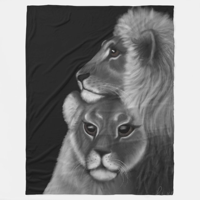 Eternal Bond: Lion Love in the Shadows Fleece Blanket (Front)