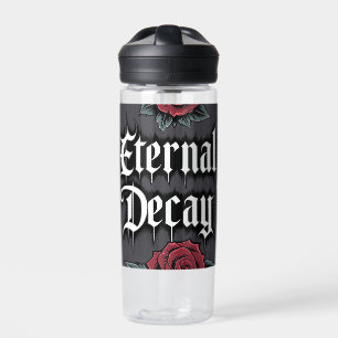 Eternal Decay" Gothic Skull and Rose Illustration  Water Bottle