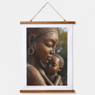 "Eternal Embrace" – Hand-Carved African Mother & C Hanging Tapestry