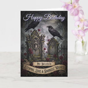 Eternal Gothic Lovers Dark Cemetery Raven Birthday Card