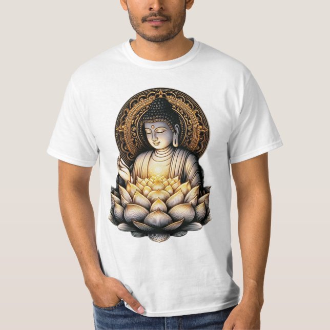 "Eternal Grace: Buddha with Sacred Lotus" T-Shirt (Front)