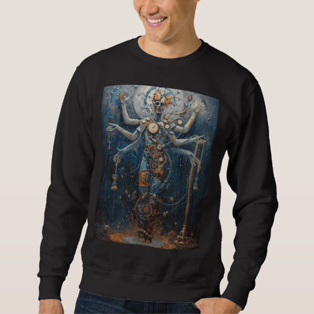 Eternal Guardian of Time Surreal Clockwork Deity Sweatshirt (Front)