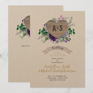 Eternal Heart Wedding Purple Blue Floral Kraft Invitation