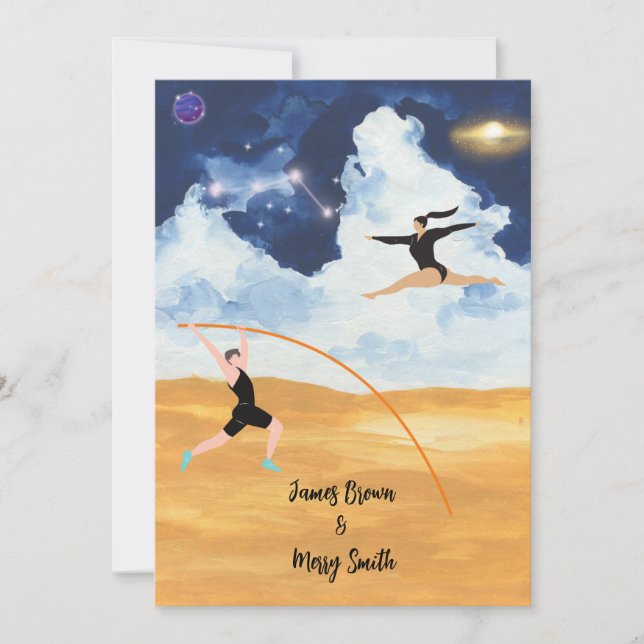 Eternal Leap of Love: A Beachside Union Wedding Invitation (Front)