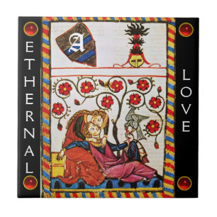 ETERNAL LOVE MONOGRAM ,black red gem Tile