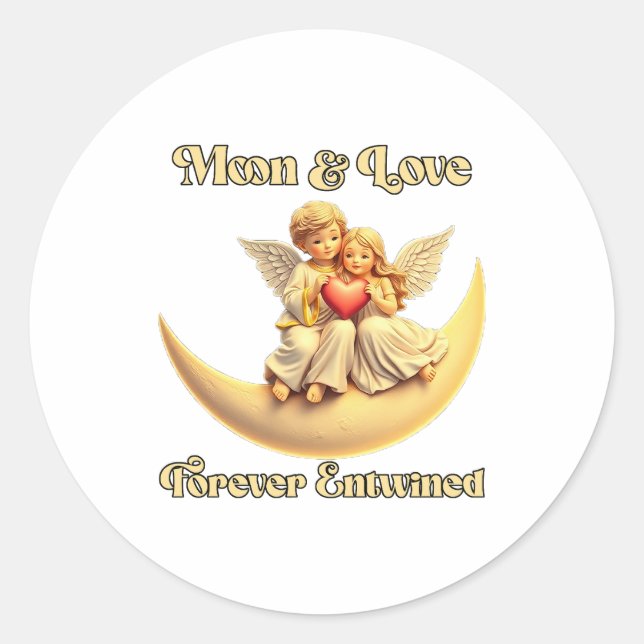 Eternal Love on a Crescent Moon Classic Round Sticker (Front)