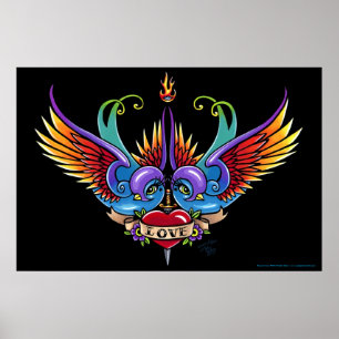 "Eternal Love" Rainbow Swallow Heart Tattoo Poster