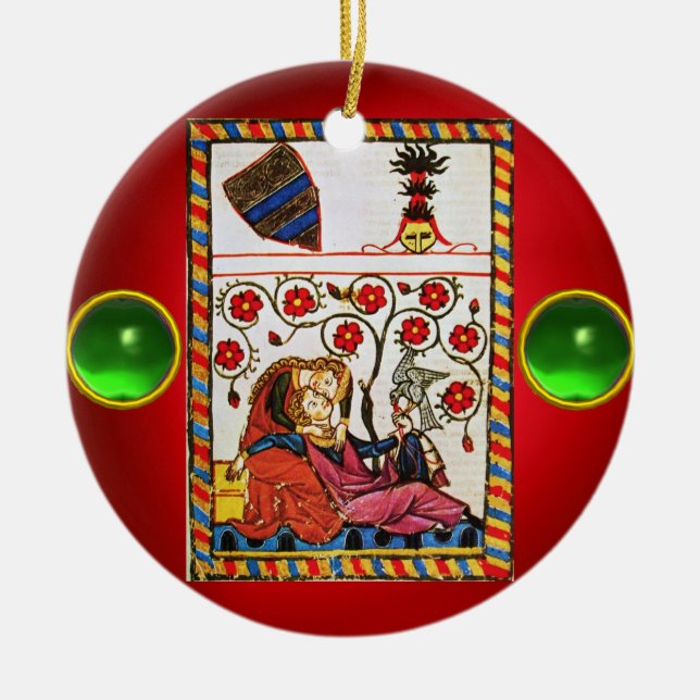 ETERNAL LOVE red green gem Ceramic Ornament (Front)