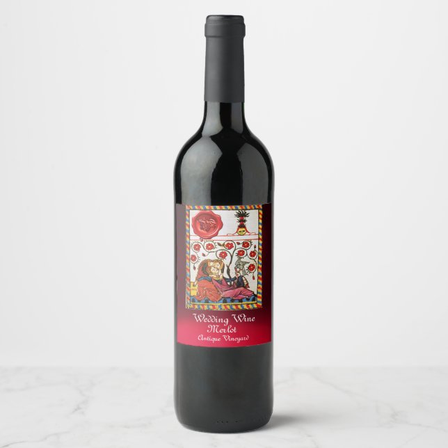 ETERNAL LOVE,RED WAX SEAL Grapes Romantic Wedding Wine Label (Front)