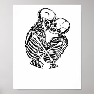 Eternal Love Skeletons Embracing Sticker Poster