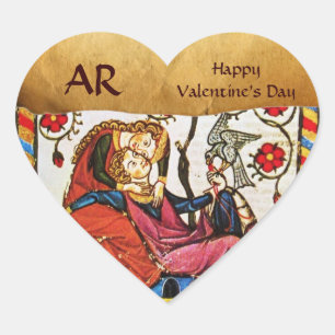 ETERNAL LOVE VALENTINE HEART MONOGRAM PARCHMENT HEART STICKER