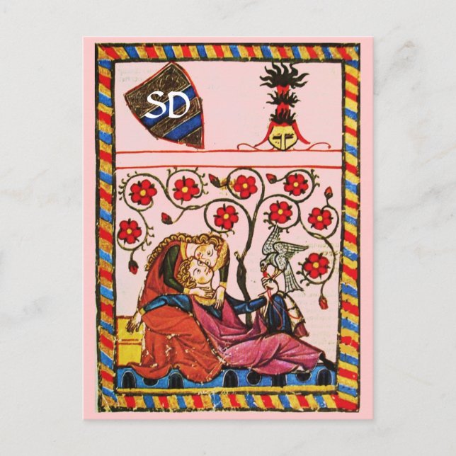 ETERNAL LOVE VALENTINE'S DAY PARCHMENT MONOGRAM HOLIDAY POSTCARD (Front)