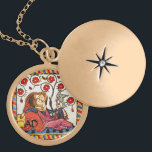 ETERNAL LOVE VALENTINE'S DAY PARCHMENT MONOGRAM LOCKET NECKLACE<br><div class="desc">Colourful expressive antique fine art. Mediaeval heraldic German miniature from 1200 romantic lovers in a flower garden with a white bird , mixed with old aged brown parchment effects .Easy to customise as a wedding ceremony, nuptial announcement card , place cards , save-the-date , thank you card , bridal showers,...</div>