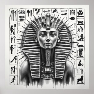 Eternal Majesty: Pharaoh of Egypt Charcoal Art Poster