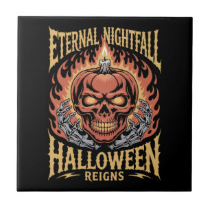 Eternal Nightfall Halloween Skull Pumpkin Ceramic Tile