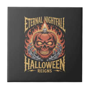Eternal Nightfall Halloween Skull Pumpkin Ceramic Tile