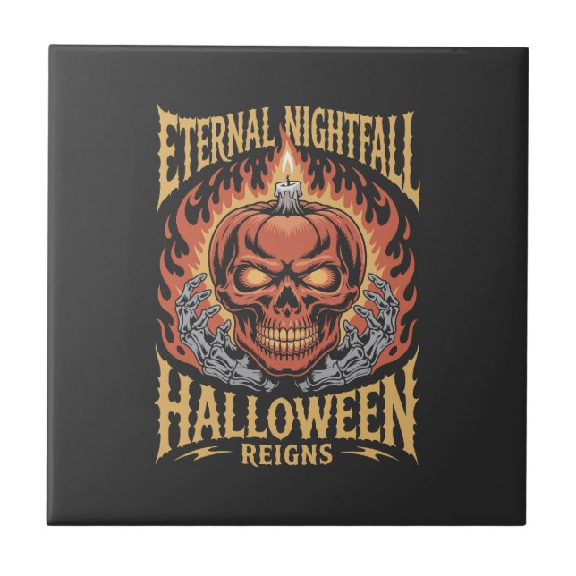 Eternal Nightfall Halloween Skull Pumpkin Ceramic Tile (Front)