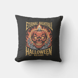 Eternal Nightfall Halloween Skull Pumpkin Cushion