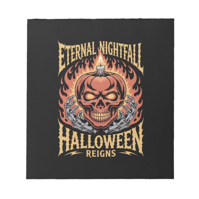 Eternal Nightfall Halloween Skull Pumpkin Notepad (Front)