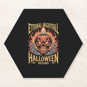 Eternal Nightfall Halloween Skull Pumpkin Paper Coaster
