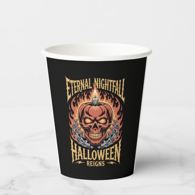 Eternal Nightfall Halloween Skull Pumpkin Paper Cups (Front)