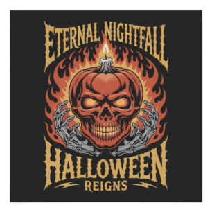 Eternal Nightfall Halloween Skull Pumpkin Poster