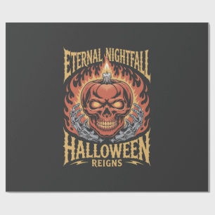 Eternal Nightfall Halloween Skull Pumpkin Wrapping Paper