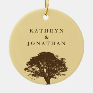 Eternal oak tree sentiment yellow holiday keepsake ceramic ornament