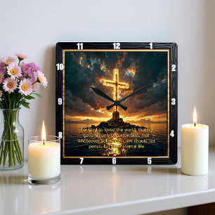 Eternal Promise The Cross John Full John 3:16  Square Wall Clock