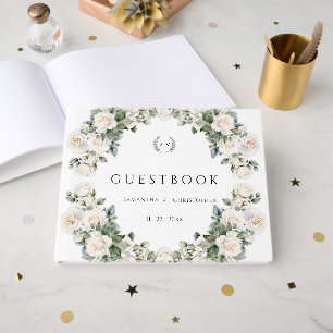 Eternal Roses Elegant Green Floral Wedding Guest Book
