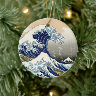 Eternal Serenity: The Great Wave Ukiyo-e Ceramic Ornament